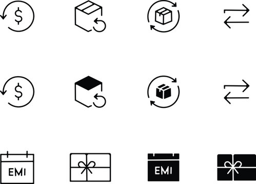 Financial services and logistics icons set returns payments installments and gifting concepts