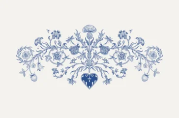 Flowers of the Meadow. Floral composition. Vector vintage decorative element. Inspired by the Renaissance. Blue and white © OlgaKorneeva