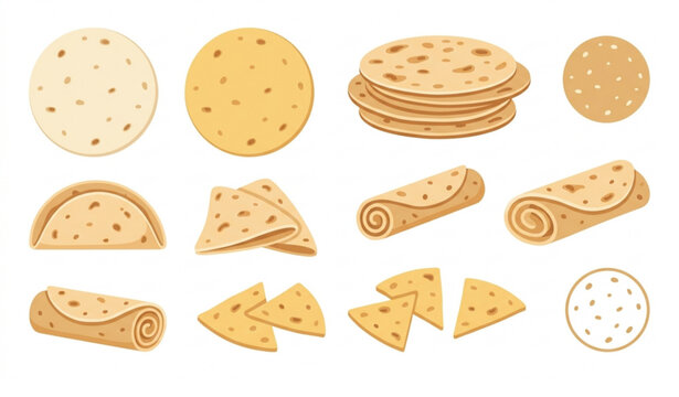 Mexican Tortilla Flatbread Collection Vector EPS 10 Illustration Isolated on White