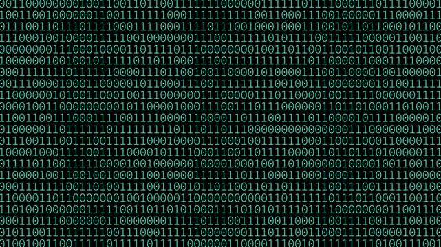 Binary Code on Black Digital Background. Rows of ones and zeros in a binary pattern create a digital data backdrop, symbolizing coding and information