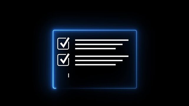Digital list system concept on solid . Focusing on productivity, task management, and checkmark for successful project execution black background. animation 4k video