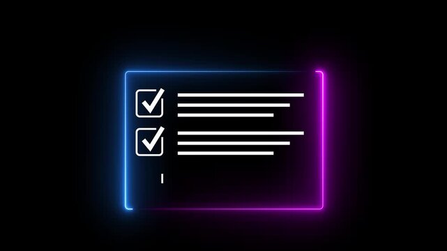 Digital list system concept on solid . Focusing on productivity, task management, and checkmark for successful project execution black background. animation 4k video