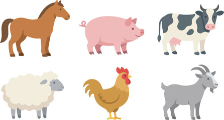 Fototapeta premium Set of Cute Farm Animals Vector Illustration for Kids Projects
