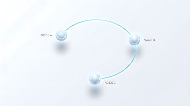 Abstract Network Connection Flow Diagram Representing Data Synchronization and Communication Paths Between Three Nodes