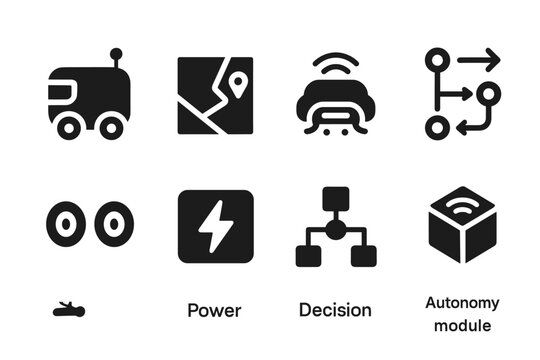 Autonomous Robots Icon Set. Autonomous Robots. Filled icon set of Autonomous Robots: self driving robot,