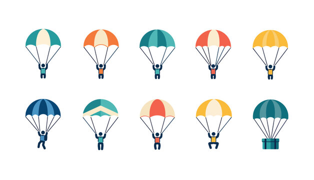 Parachutes in various colors flying.