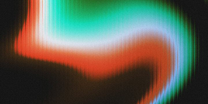 Dynamic textured abstract backdrop with vertical grooved streaks, noisy grain texture, smooth wavy color gradient blending teal, rust orange, pale blue against deep black.