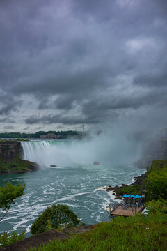 Tourist explore on a boat the famous Niagara Falls
