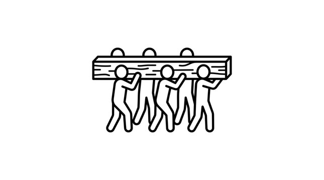 Five workers carrying a heavy log together.