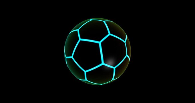 Set of Glowing Neon Soccer Balls with Hexagonal Patterns on Black Background