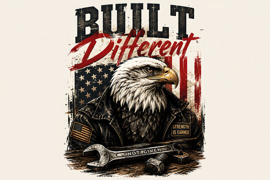 Built different bald eagle mechanic concept with wrench and american flag