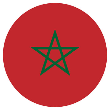 National flag of Morocco circular button PNG, showcasing the flag with its iconic green pentagram.