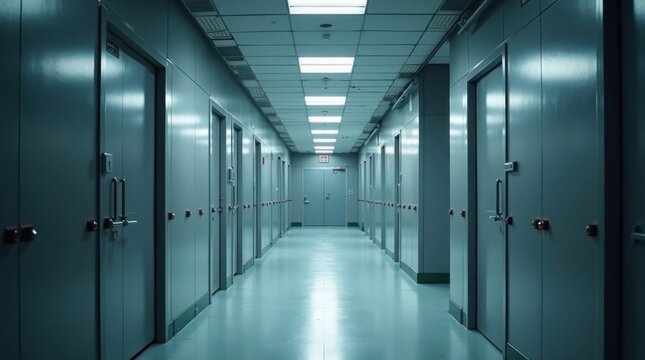 Pasillo de acceso restringido dentro de unas instalaciones empresariales de alta seguridad