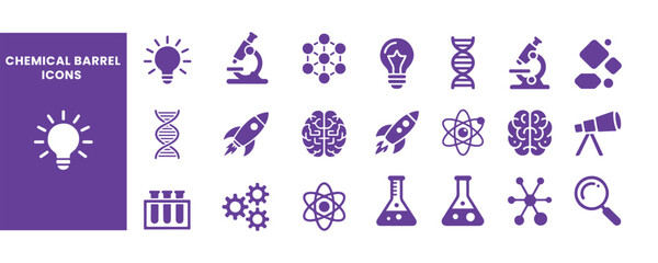 Fototapeta premium Science Chemical Icon Set Vector Glyph Symbols for Lab Research Education App