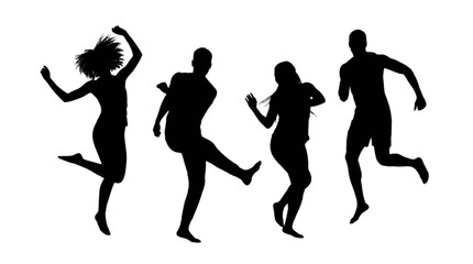 Fototapeta premium Four people dancing and running silhouette style