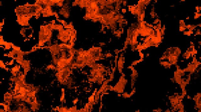 Abstract Orange Pixelated Lava Flow on Black Digital Canvas