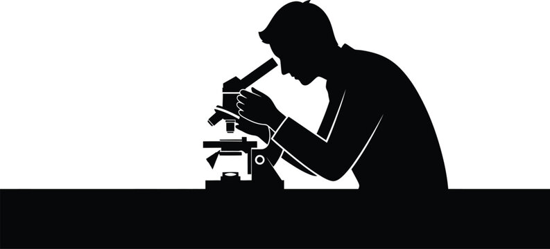 Scientist working with a laboratory microscope silhouette scientist microscope laboratory research analysis experiment chemistry professional medicine
