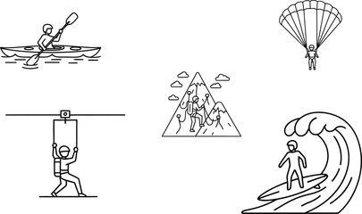Extreme sports line icons set including kayaking surfing and parachuting with kayaking parachuting adventure activity exercise recreation adrenaline © SAMIRAAKTHER