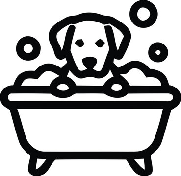 Dog taking bath outline icon for pet grooming with grooming silhouette illustration interface branding domestic