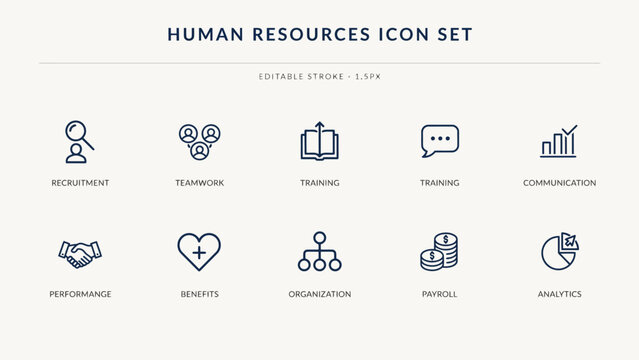 Human resources icon set with ten simple line style illustrations . Vector Flat Illustration.