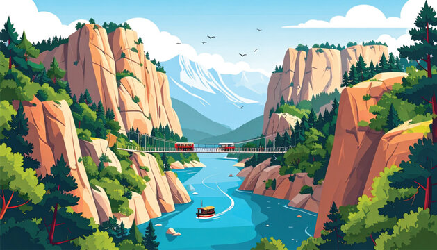 Serene River Flowing Through Canyon.