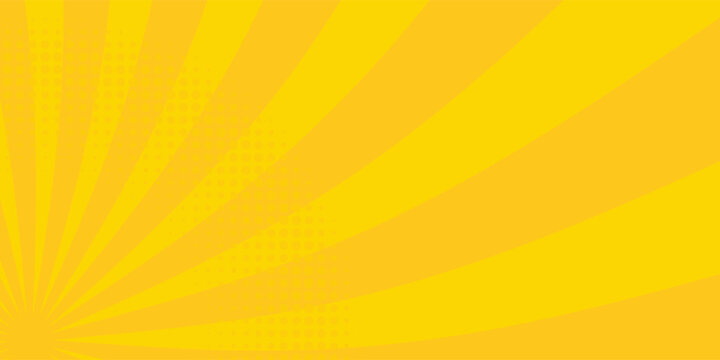 Yellow pop art comic background with a central sunburst ray pattern and a subtle circular halftone dot effect, ideal for vibrant retro marketing banners and cartoon backdrops.
