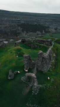 Aerial View of Castell Dinas Br&acirc;n Ruins Overlooking Llangollen Valley, Wales