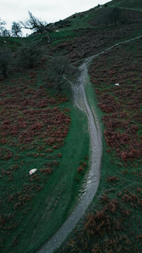 Castell Dinas Br&acirc;n Medieval Hilltop Ruins and Llangollen Town from Above, Wales