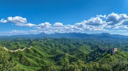Fototapeta premium Great Wall of China under Cloudy Sky / 曇り空の下の万里の長城