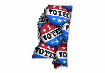 Mississippi MS State Map I Voted Pins Buttons Election Democracy 3d Illustration © iQoncept