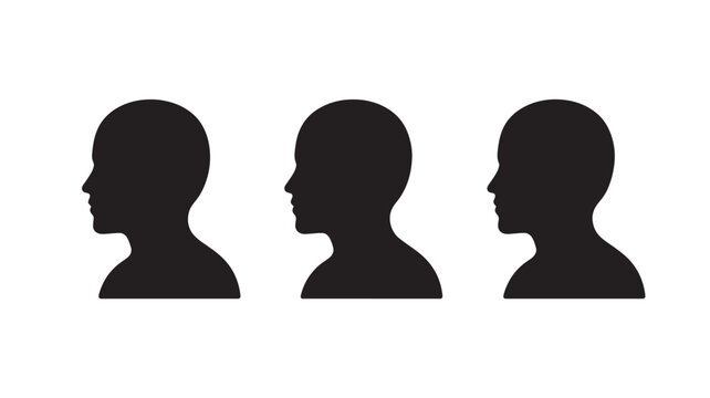 Anonymous Men Silhouette Profiles Side View Avatar Icons on White Background