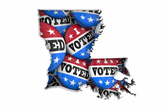 Louisiana LA State Map I Voted Pins Buttons Election Democracy 3d Illustration
