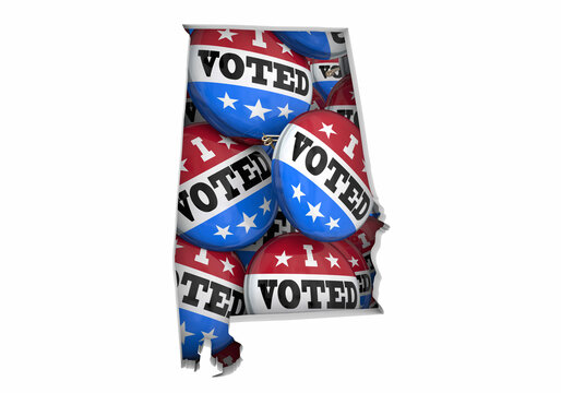 Alabama AL State Map I Voted Pins Buttons Election Democracy 3d Illustration