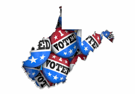 West Virginia WV State Map I Voted Pins Buttons Election Democracy 3d Illustration