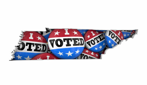 Tennessee TN State Map I Voted Pins Buttons Election Democracy 3d Illustration
