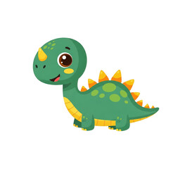 Naklejka premium Friendly green dinosaur, cartoon baby stegosaurus