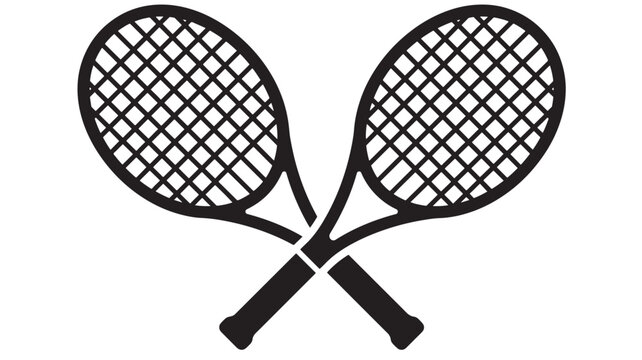 Tennis Rackets Crossed in a Black and White Illustration Featuring Sports, Equipment, Vector with Design and Symbol Elements for Icon, Athletic