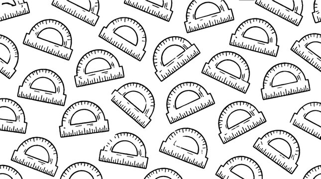 Repeating pattern of protractor tools in black and white.