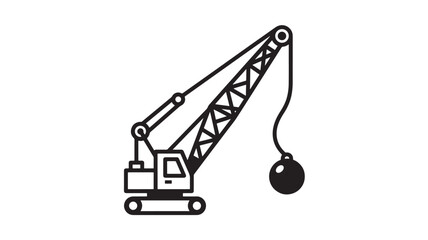 Crane Icon with Boom Lifting Container and Hook, Outline Construction Equipment Symbol for Industry Planning and Logistics Concept © TAIFUR