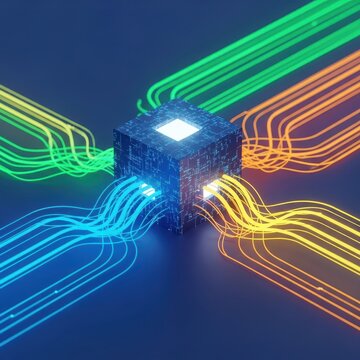 Complex data pipelines flow into a massive, organized central repository, optimizing information access and robust system connectivity, architecture, synchronization, platform