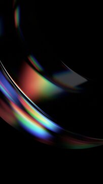 Abstract minimalist iridescent reflections on a glass curved shape, vertical 3d render