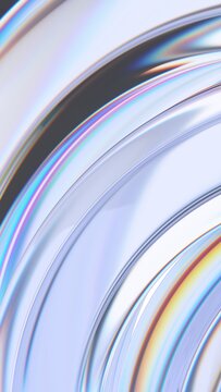 Abstract iridescent glass shape, vertical 3d render