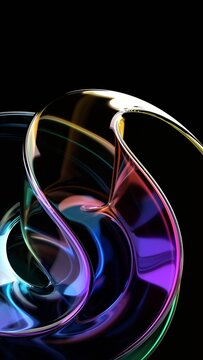 Abstract minimalist purple reflections on a glass curved shape, vertical 3d render