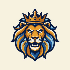 Obraz premium Majestic Lion Head Wearing a Royal Crown Emblem.