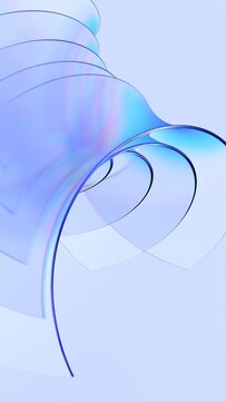 Abstract curved glass shapes on a light background, vertical 3d render