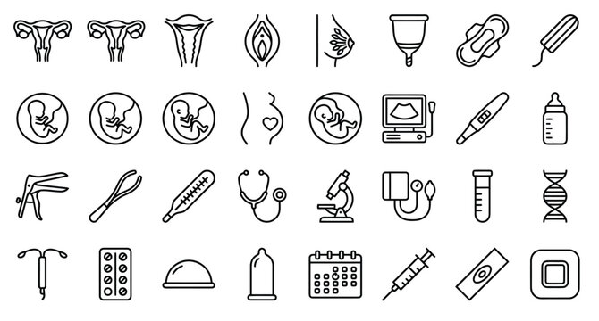 Vector Pregnancy and Reproductive Medicine Icons for Health and Education