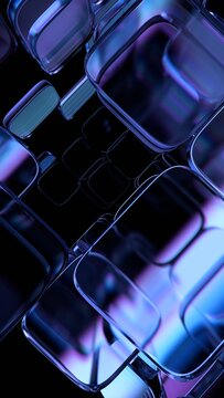 Abstract glass blocks on a dark background, vertical 3d render