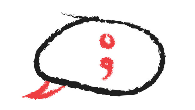 Hand drawn doodle black rough sketch chat bubble with red semicolon