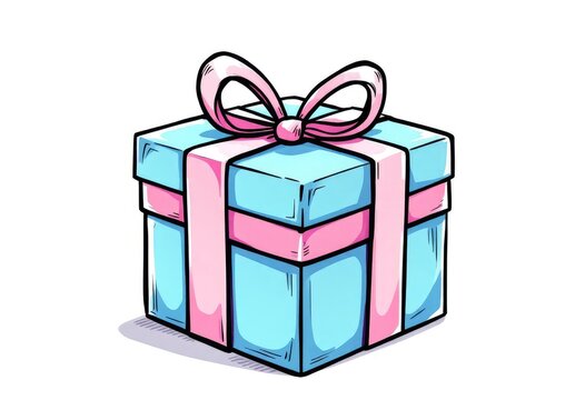 Light-blue gift box with pink ribbon