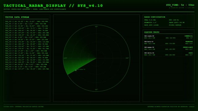 Green Tactical Radar Display Computer Screen Monitor HUD Interface.